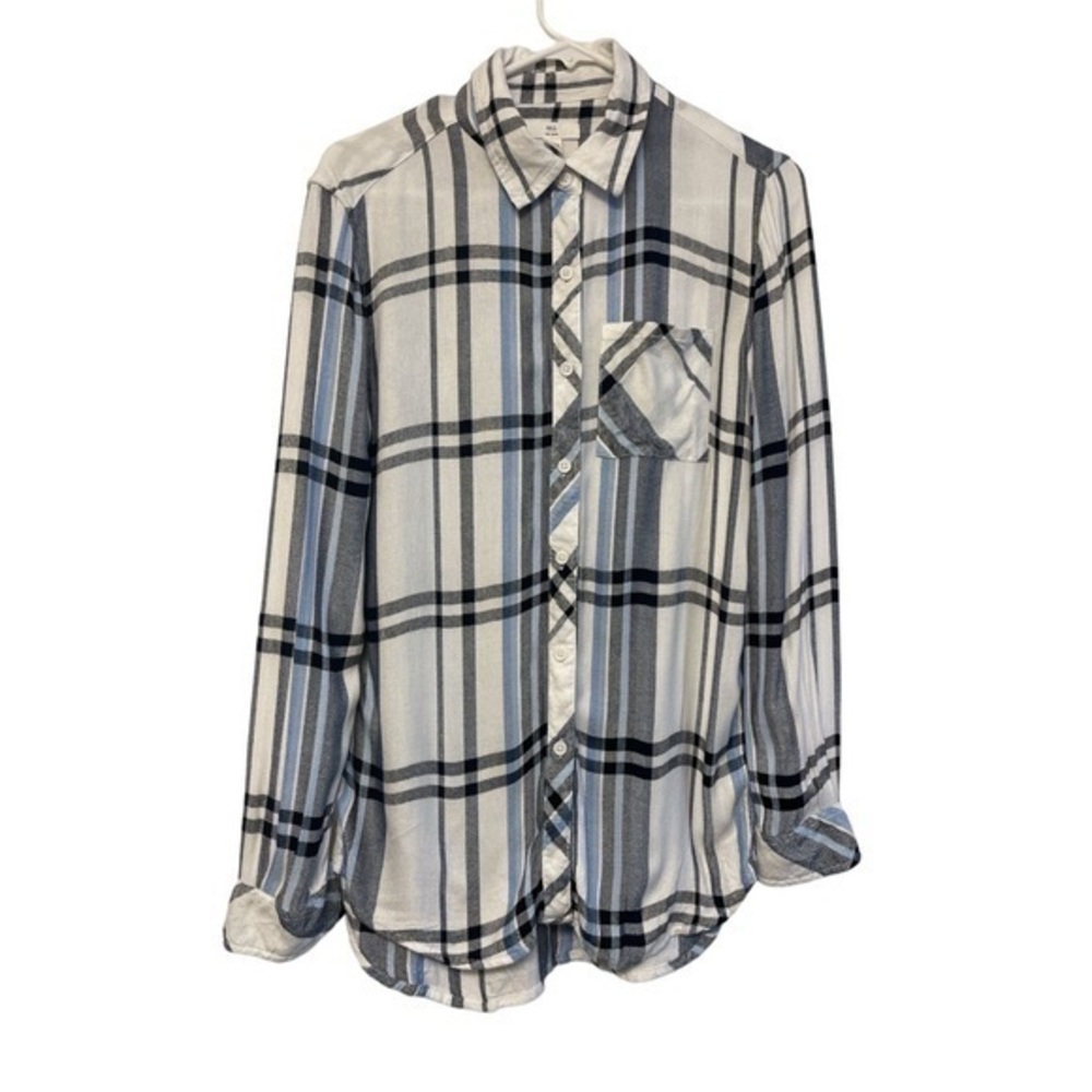 Beach Lunch Lounge BLL Checkered Blue/White Plaid Button Down Blouse Size XS EUC